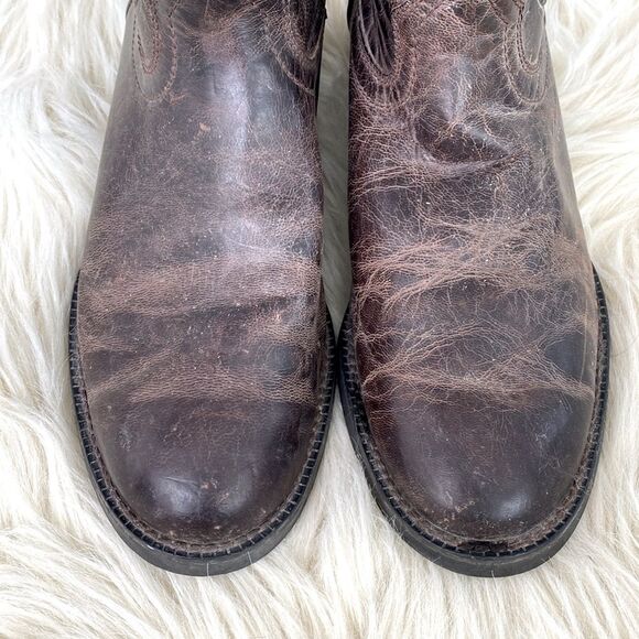 Ariat Brown Leather Stitching Design Block Heel Western Boots Pull On Men’s sz 7 main image 15